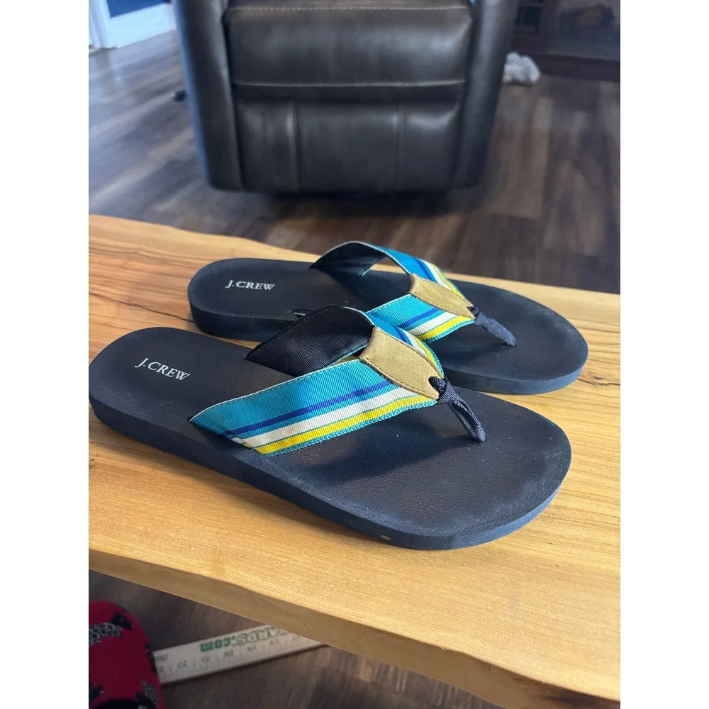 J.Crew women's Flip Flop Sandals Navy Blue Striped Beach Shoes Thong